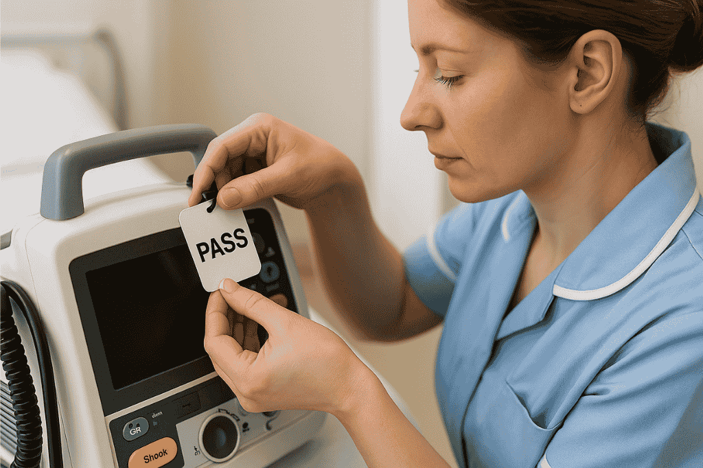 Nurse tags tested defibrillator
