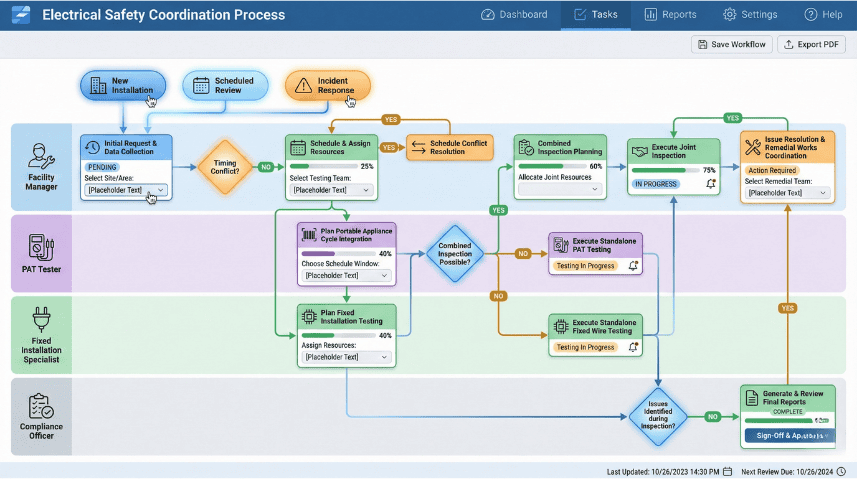 coordination process between fixed installation testing and PAT testing