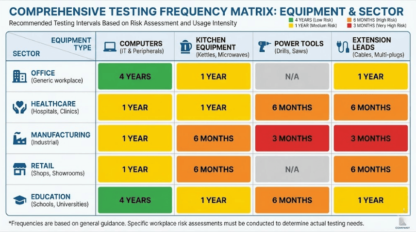 PAT testing frequencies for different industries